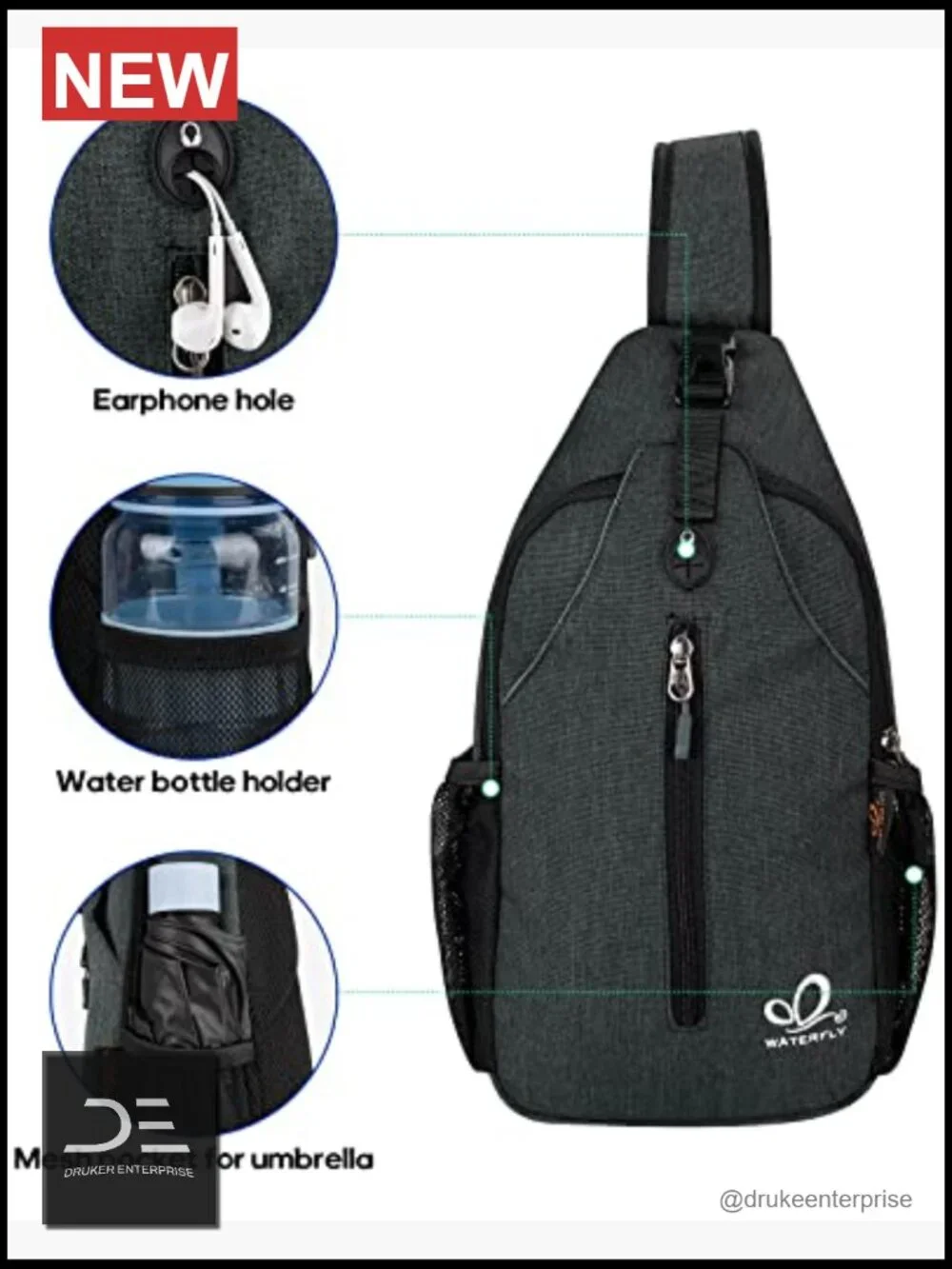 Crossbody Sling Backpack Travel Hiking Daypack with Adjustable Strap